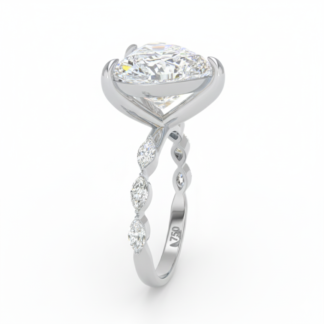 Kasandra Heart Cut Diamond Engagement RIng With A Marquise Cut Diamond Band