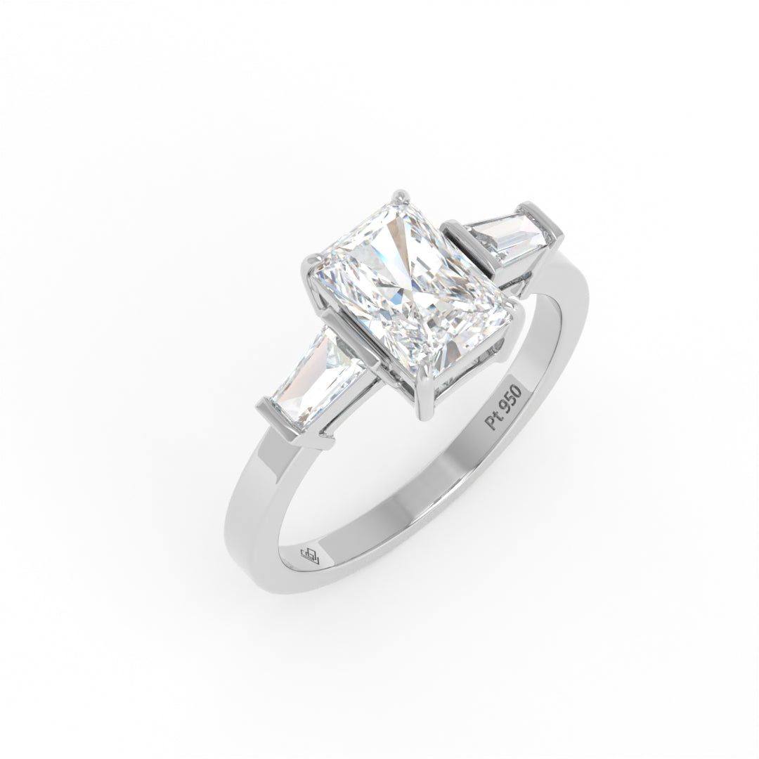 Mary Radiant Cut Diamond Engagement Ring With Tapering Baguettes Cut Side Diamonds