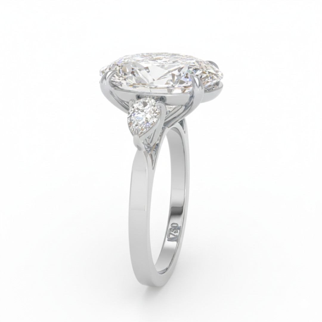 Sofia Oval Cut Diamond Engagement Ring With A Pear Cut Side Diamonds