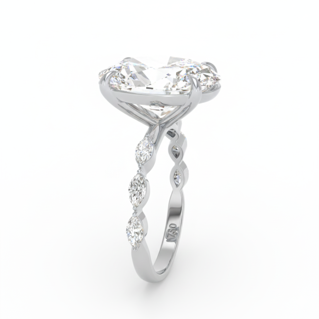 Kasandra Oval Cut Diamond Engagement Ring With A Marquise Cut Diamond Band