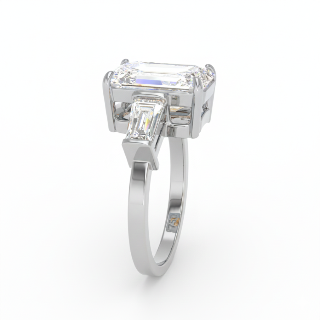 Mary Emerald Cut Diamond Engagement Ring with Tapering Baguette Cut Side Diamonds