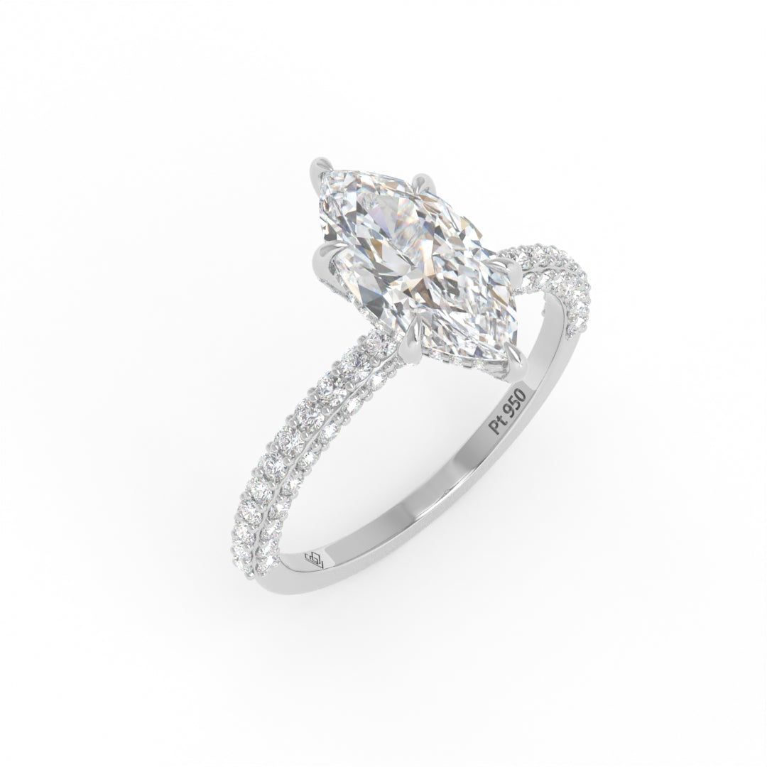 Mia Marquise Cut Diamond Engagement Ring with Diamond Hidden Halo and 3D Diamond Band