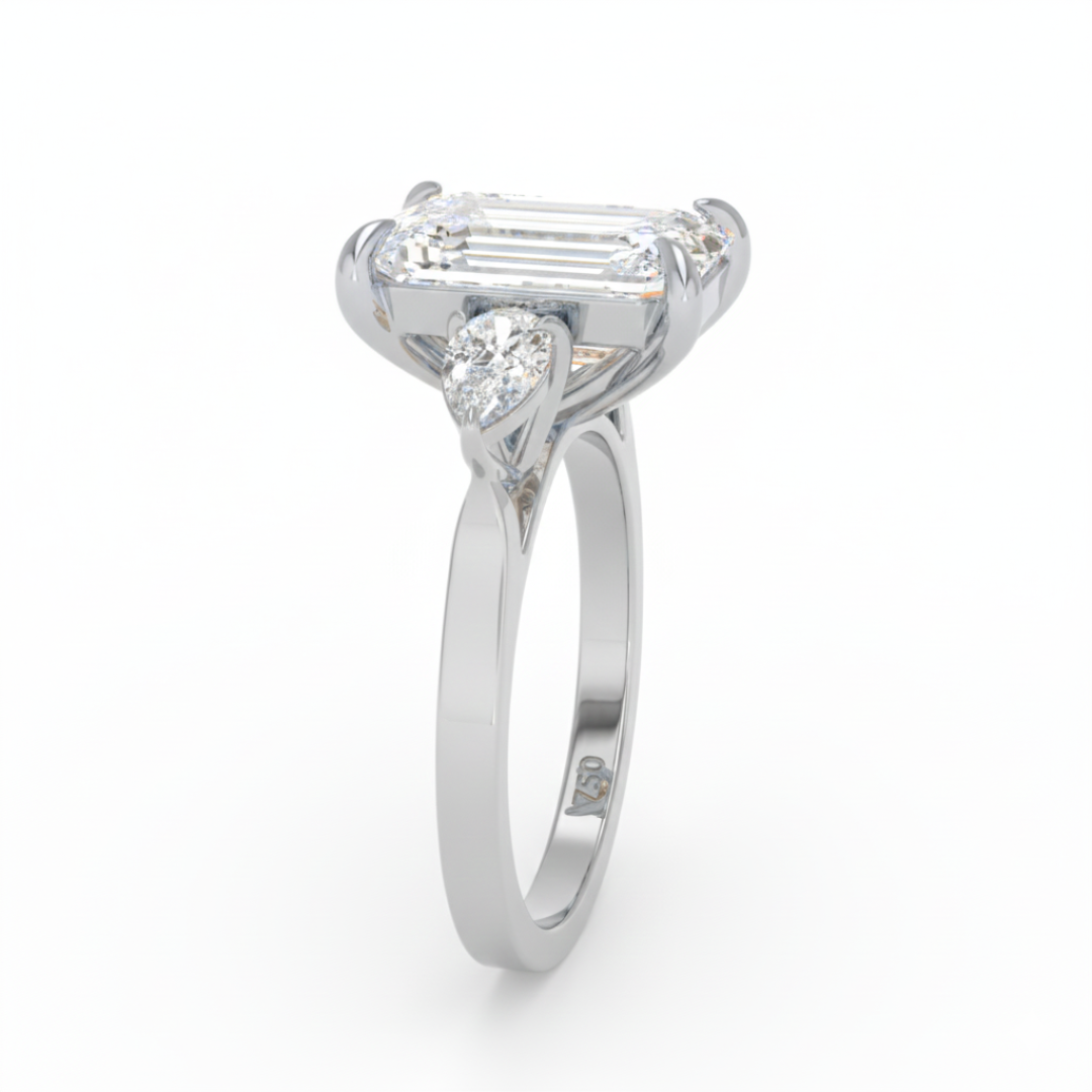Sofia Emerald Cut Diamond Engagement Ring With A Pear Sides