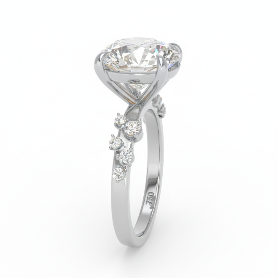 Layla Round Brilliant Cut Diamond Engagement Ring With Diamond Accent Band