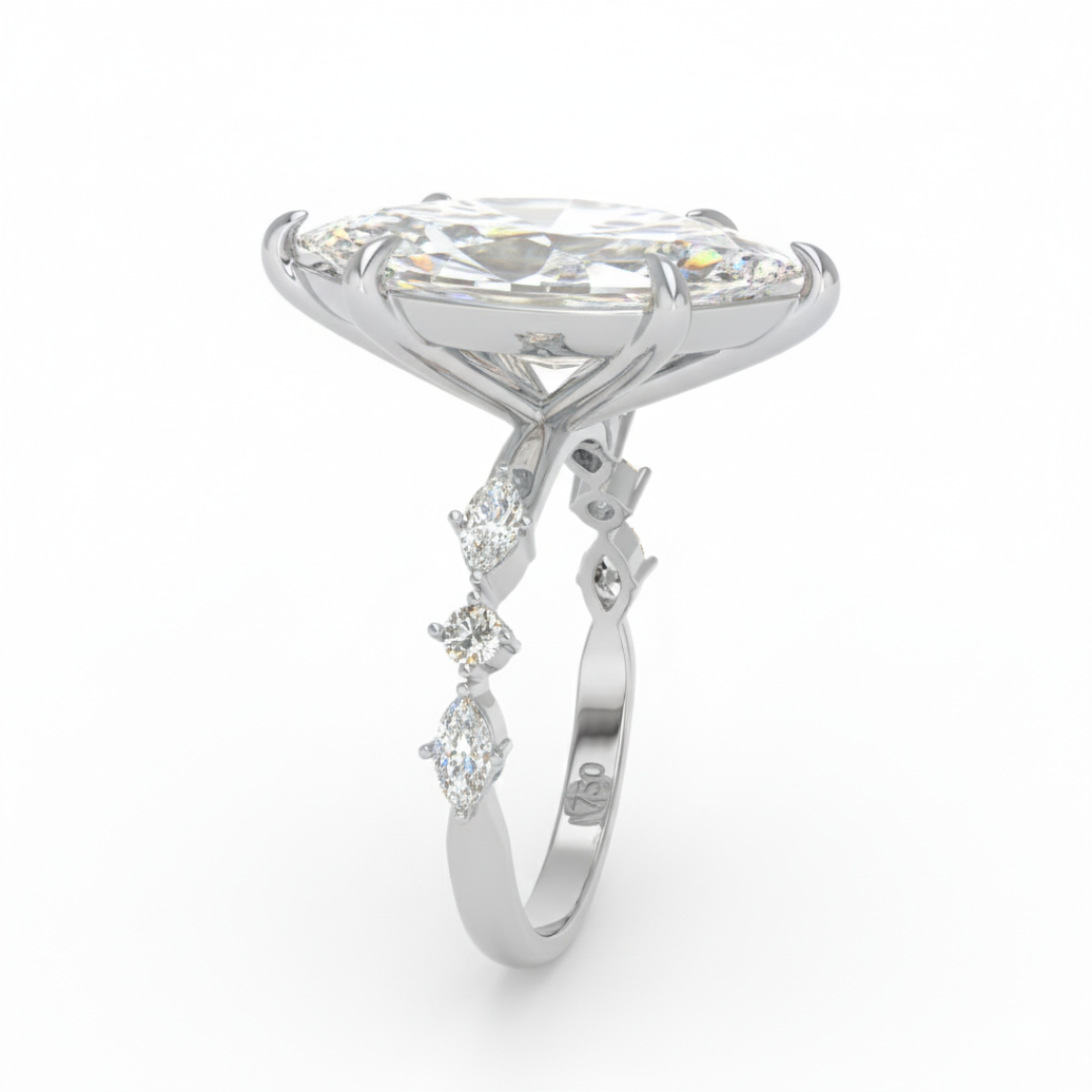 Elizabeth Marquise Cut Diamond Engagement Ring With A Marquise and Round Cut Diamond Band
