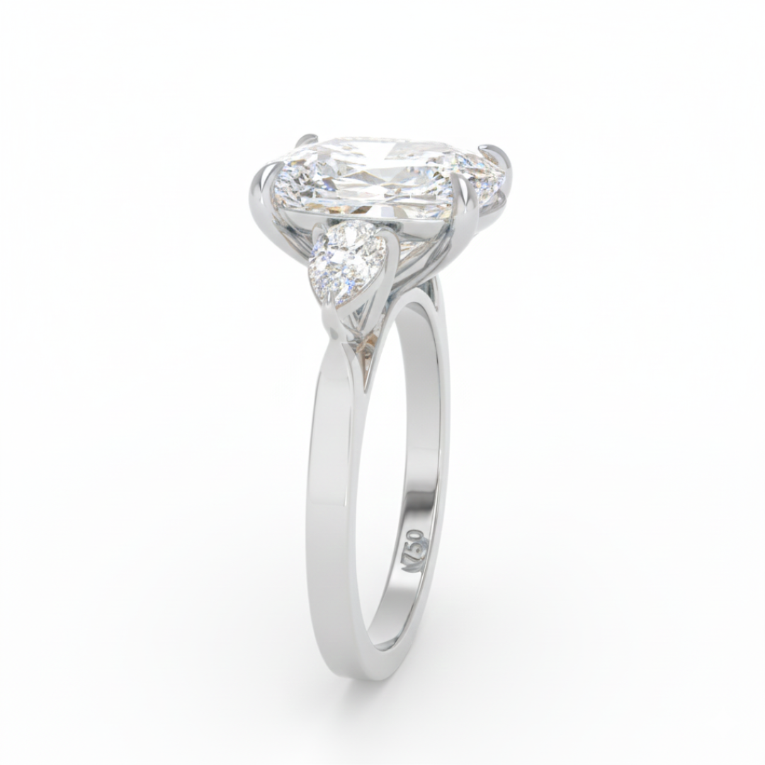 Sofia Cushion Cut Diamond Engagement Ring With A Pear Cut Side Diamonds