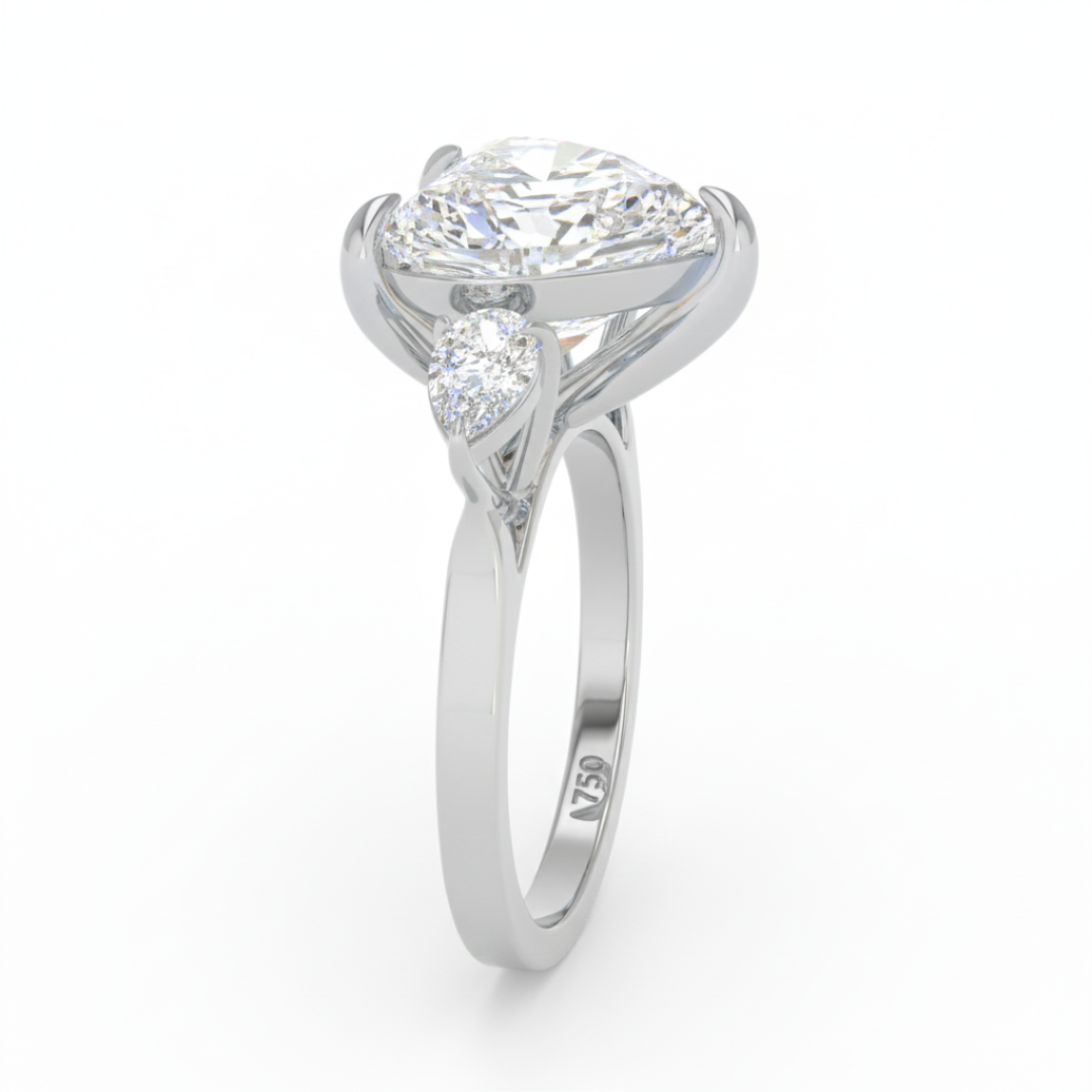 Sofia Heart Cut Diamond Engagement Ring With A Pear Cut Side Diamonds