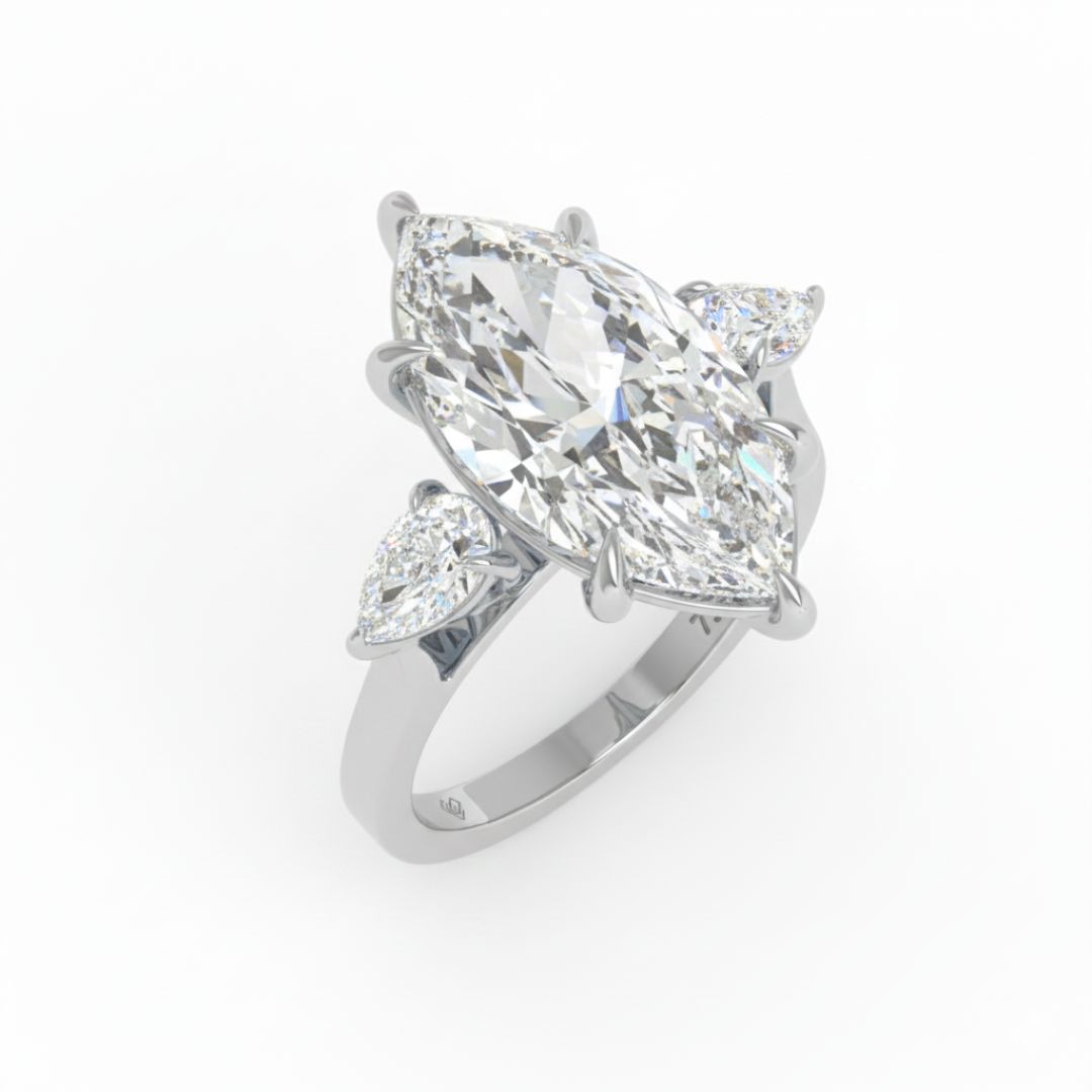 Sofia Marquise Cut Diamond Engagement Ring with Pear Cut Side Diamonds