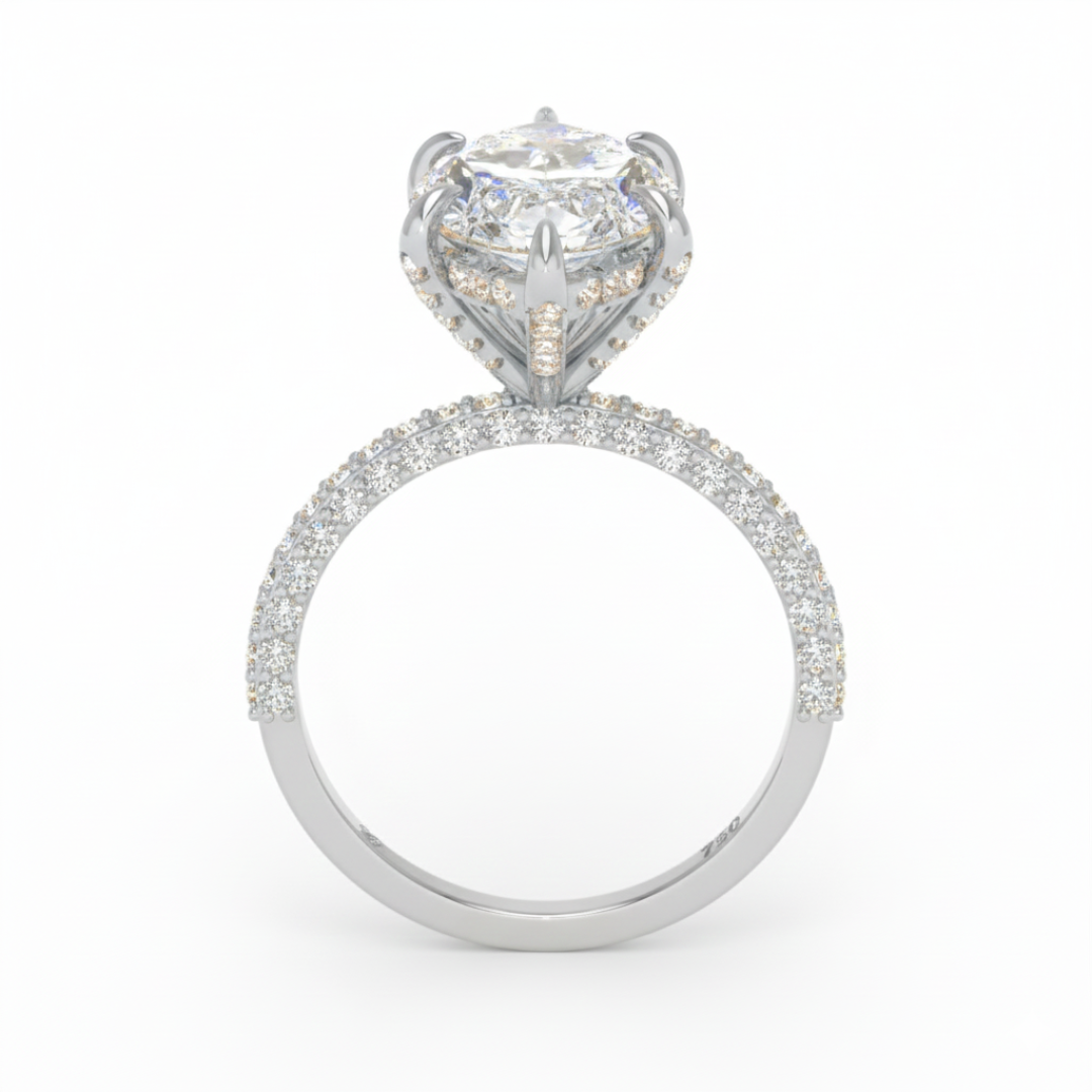 Mia Marquise Cut Diamond Engagement Ring with Diamond Hidden Halo and 3D Diamond Band