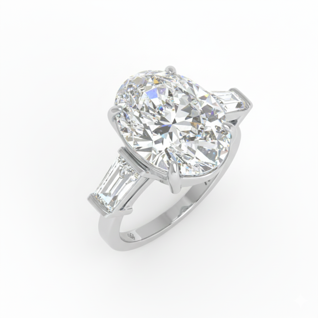 Mary Oval Cut Diamond Engagement Ring With Tapering Baguettes Cut Side Diamond
