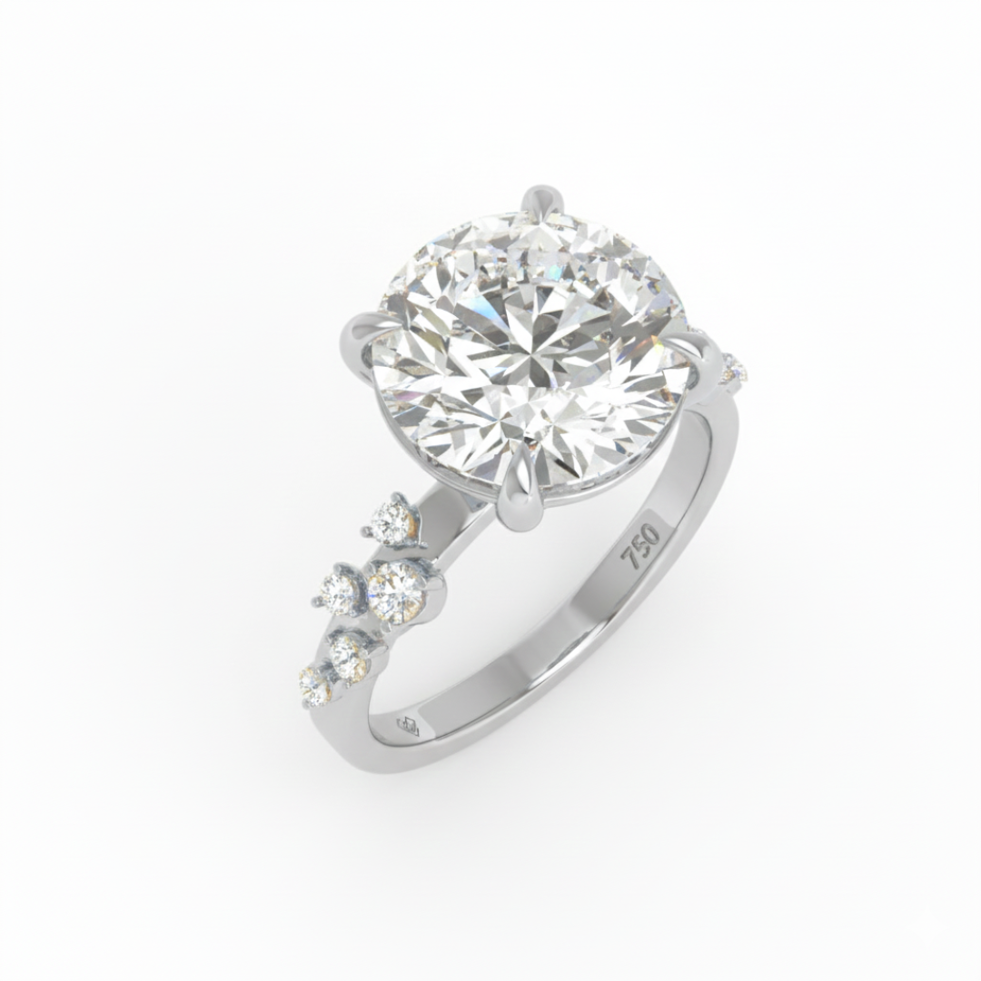 Layla Round Brilliant Cut Diamond Engagement Ring With Diamond Accent Band