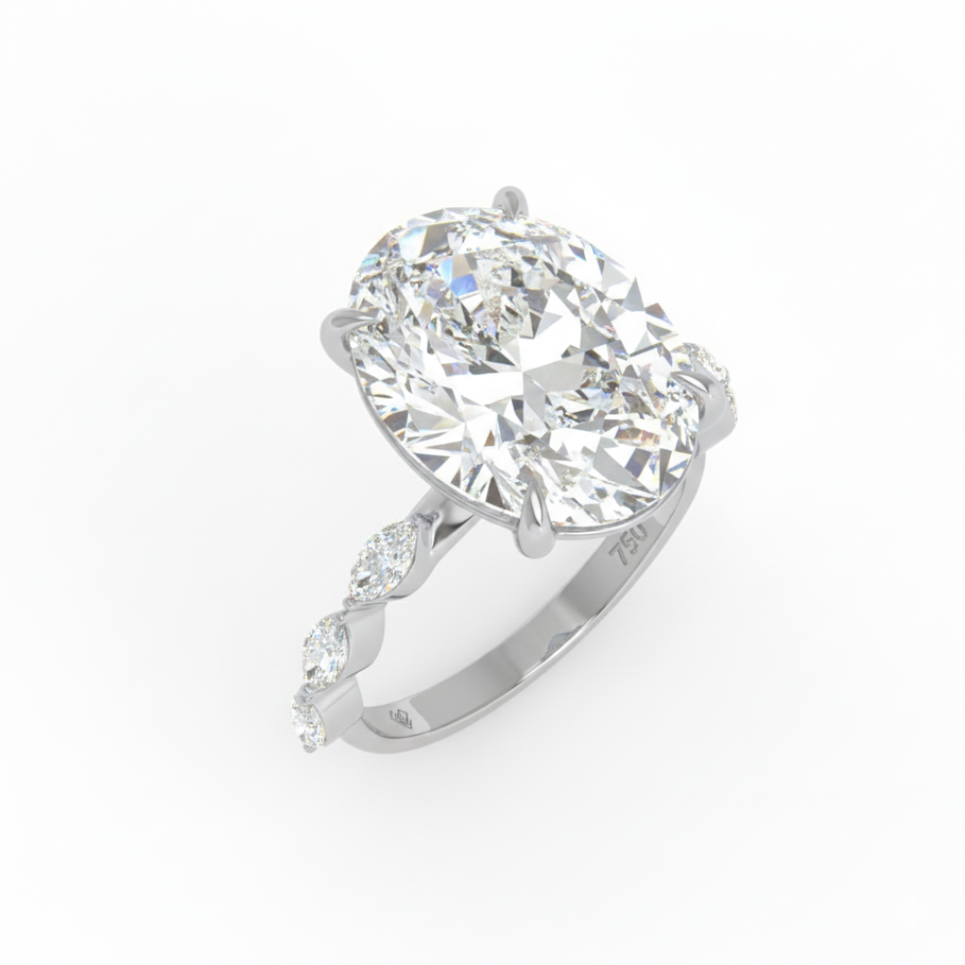 Kasandra Oval Cut Diamond Engagement Ring With A Marquise Cut Diamond Band
