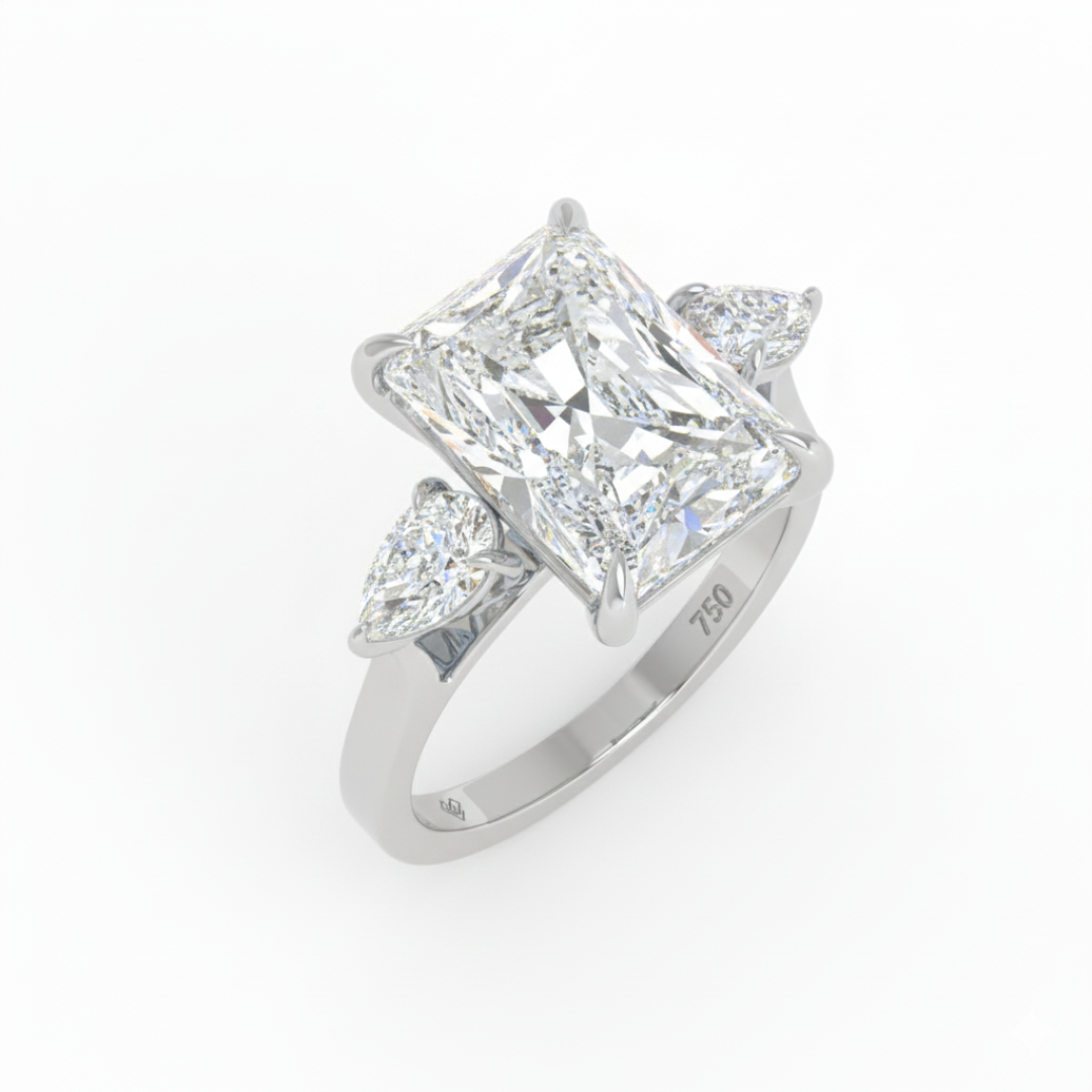 Sofia Radiant Cut Diamond Engagement Ring With A Pear Cut Side Diamonds