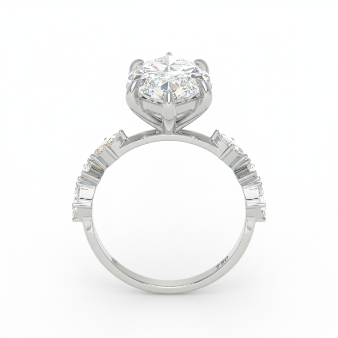 Elizabeth Marquise Cut Diamond Engagement Ring With A Marquise and Round Cut Diamond Band