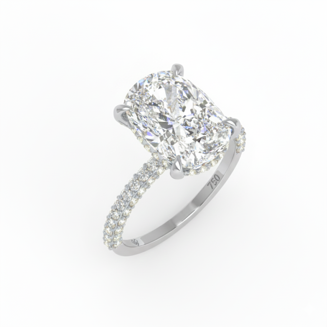 Mia Cushion Cut Diamond Engagement Ring with Diamond Hidden Halo and 3D Diamond Band