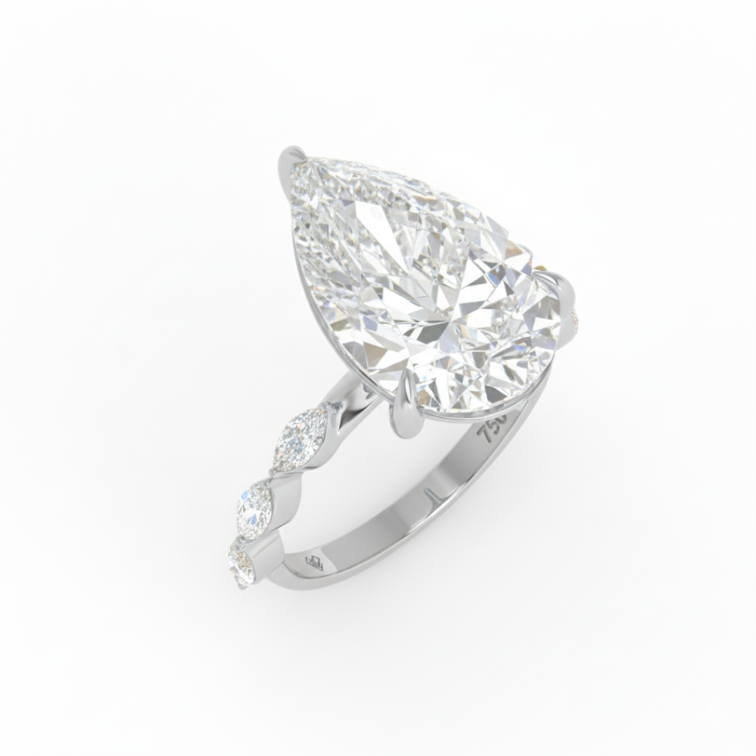 Kasandra Pear Cut Diamond Engagement Ring With A Marquise Cut Diamond Band