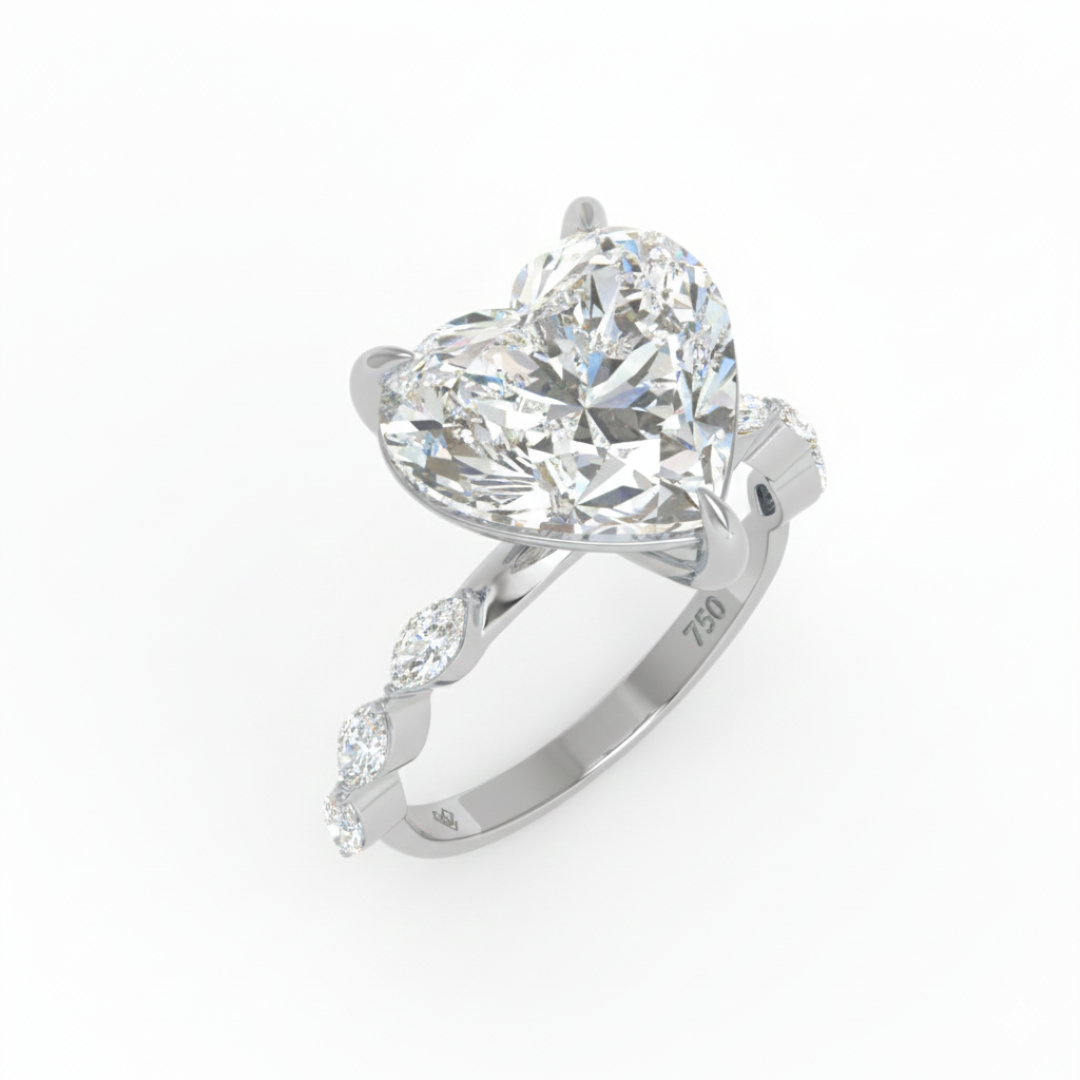 Kasandra Heart Cut Diamond Engagement RIng With A Marquise Cut Diamond Band