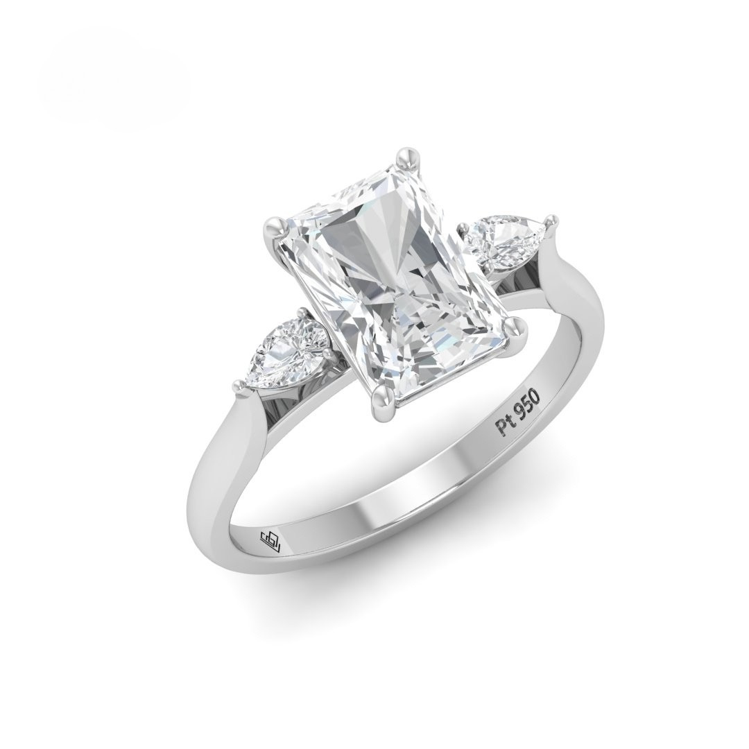 Sofia Radiant Cut Diamond Engagement Ring With A Pear Cut Side Diamonds