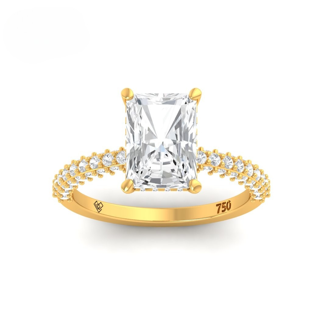 Mia Radiant Cut Diamond Engagement Ring With Diamond Hidden Halo And 3D Diamond Band