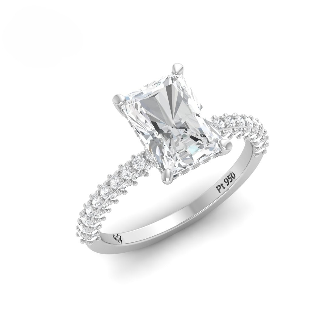 Mia Radiant Cut Diamond Engagement Ring With Diamond Hidden Halo And 3D Diamond Band