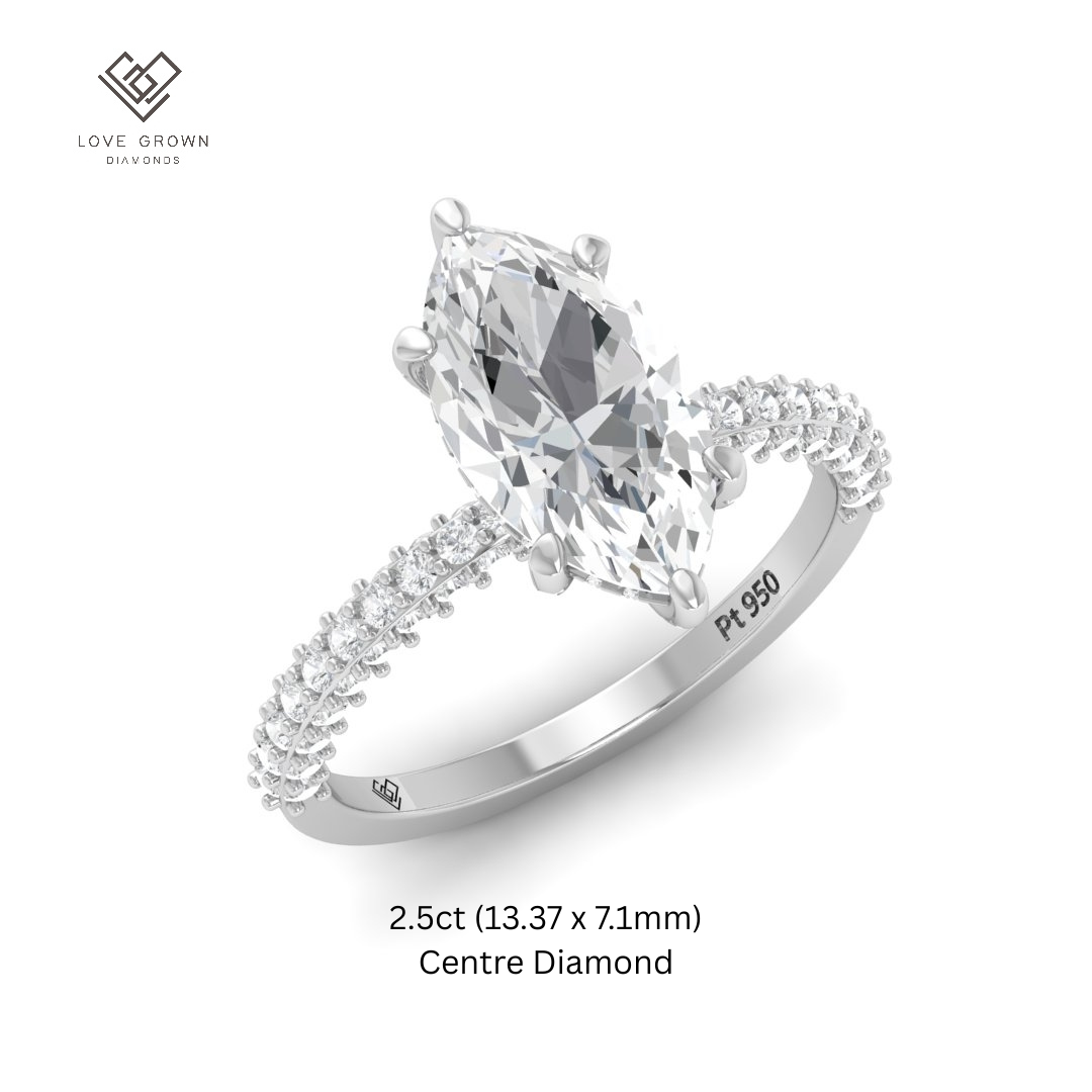 Mia Marquise Cut Diamond Engagement Ring with Diamond Hidden Halo and 3D Diamond Band