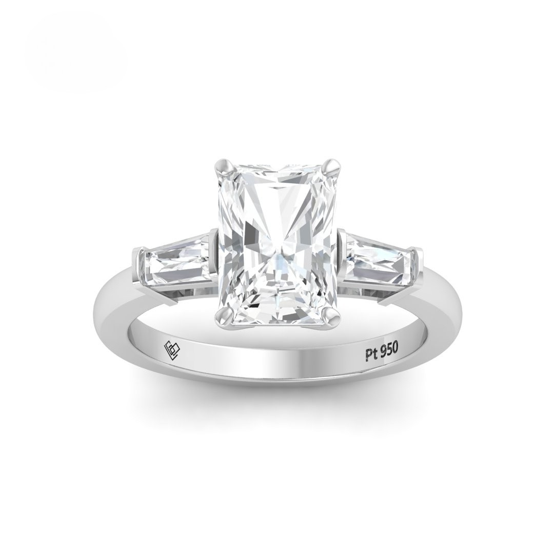 Mary Radiant Cut Diamond Engagement Ring With Tapering Baguettes Cut Side Diamonds