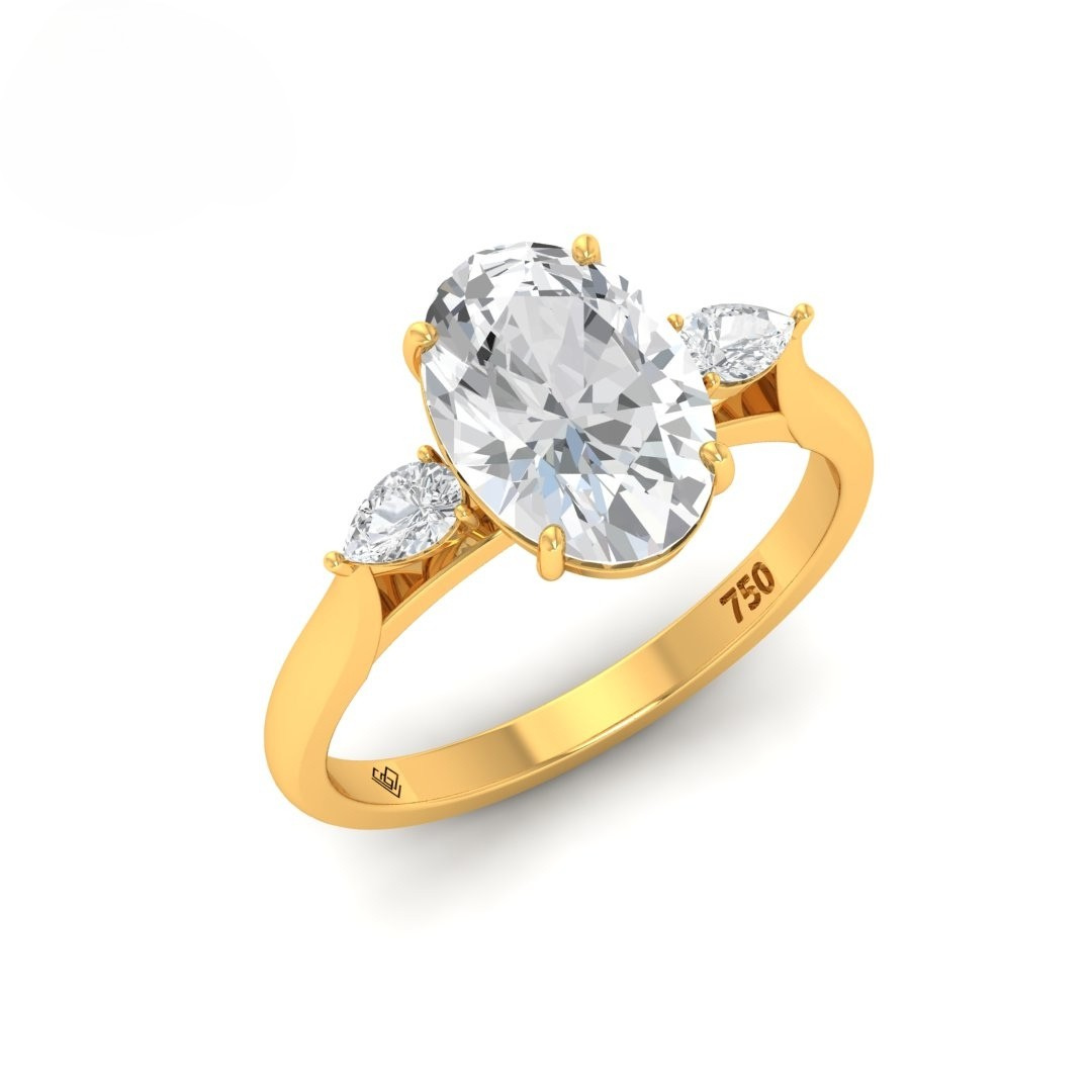 Sofia Oval Cut Diamond Engagement Ring With A Pear Cut Side Diamonds