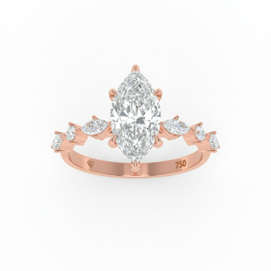Elizabeth Marquise Cut Diamond Engagement Ring With A Marquise and Round Cut Diamond Band
