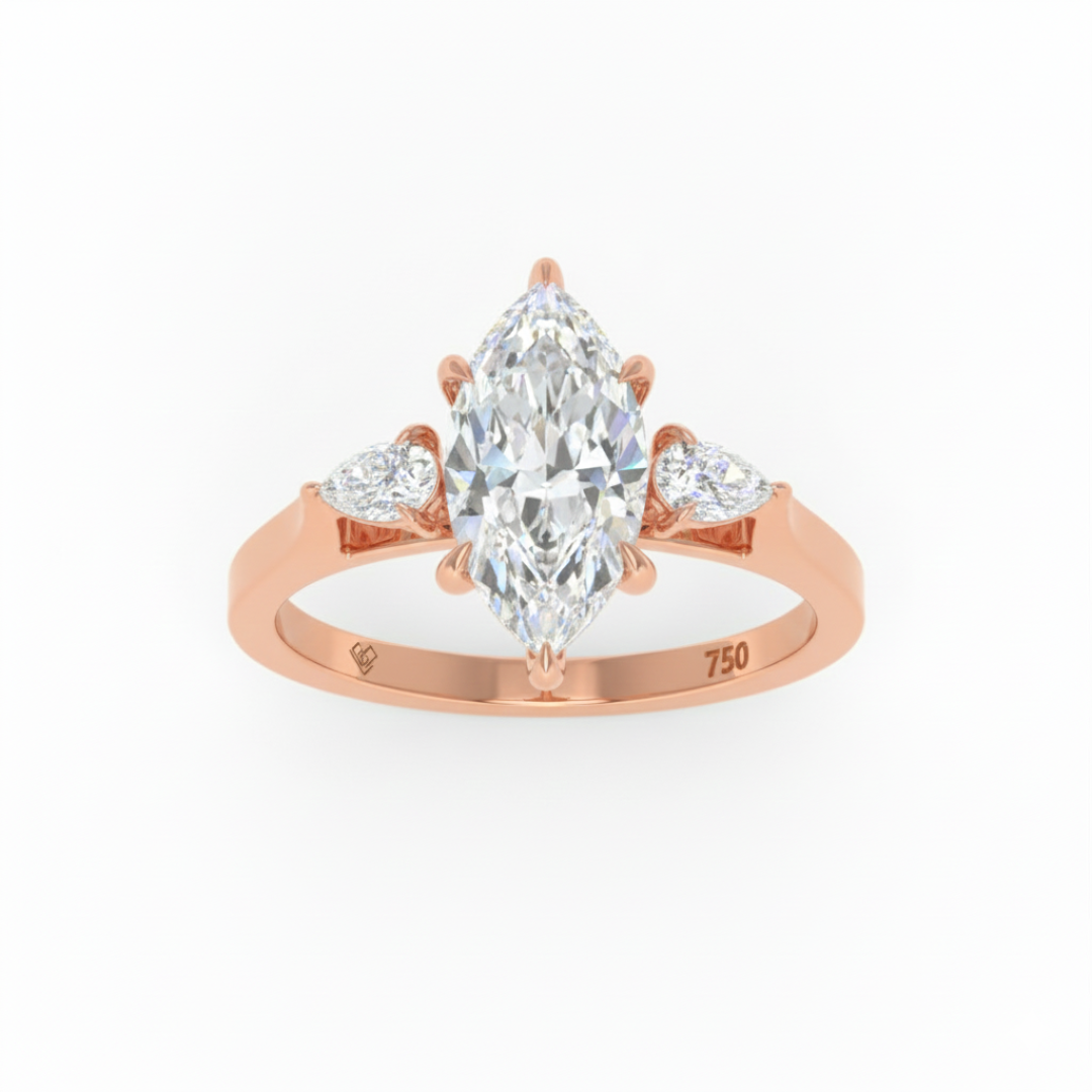 Sofia Marquise Cut Diamond Engagement Ring with Pear Cut Side Diamonds