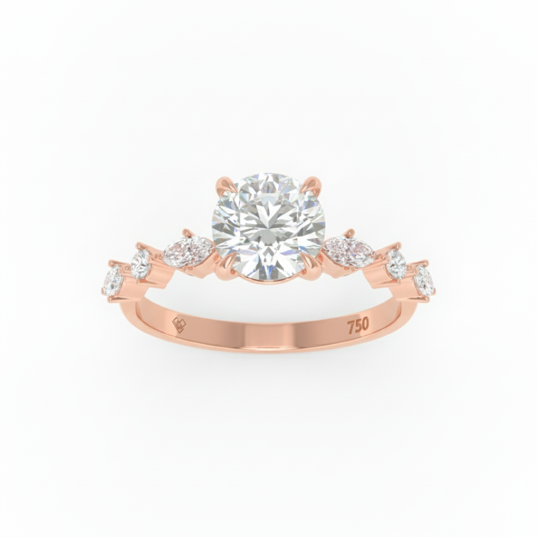 Elizabeth Round Brilliant Cut Diamond Engagement Ring With A Marquise And Round Cut Diamond Band