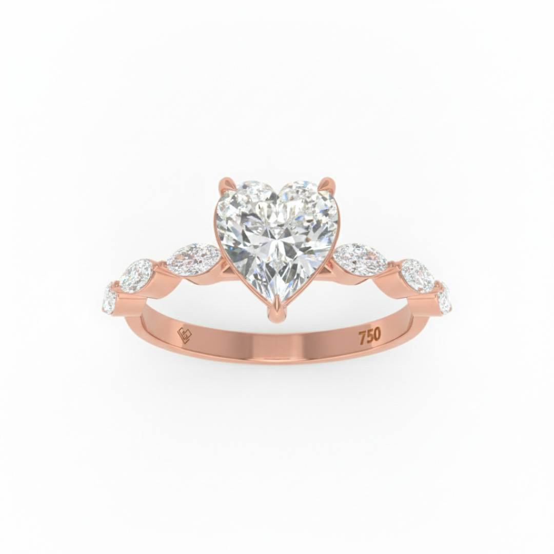 Kasandra Heart Cut Diamond Engagement RIng With A Marquise Cut Diamond Band