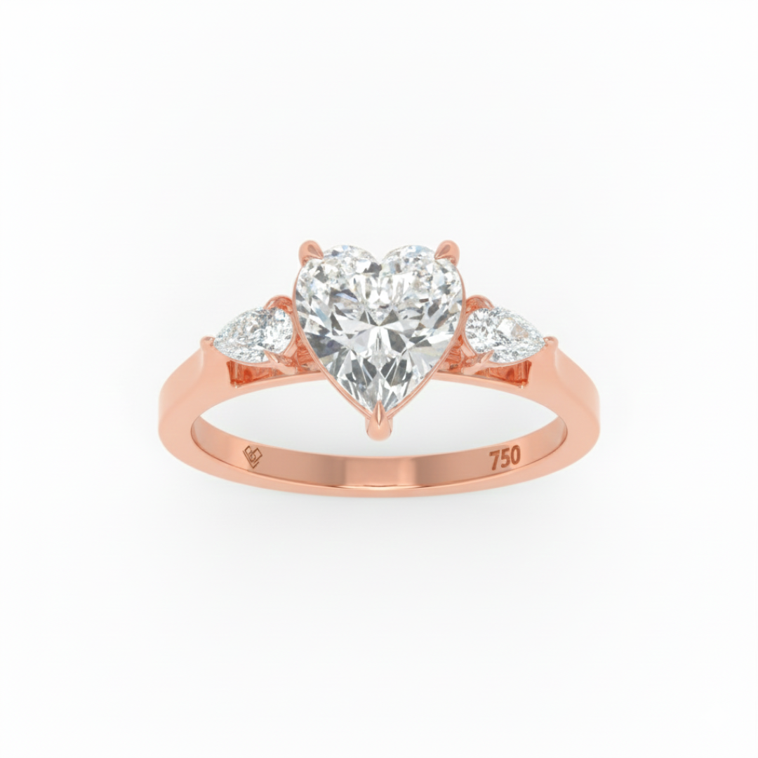 Sofia Heart Cut Diamond Engagement Ring With A Pear Cut Side Diamonds
