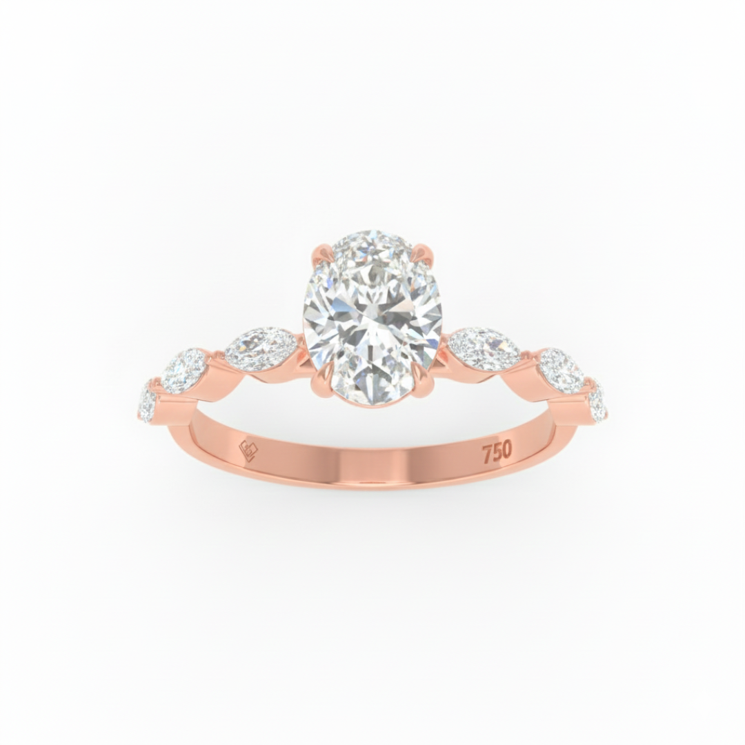 Kasandra Oval Cut Diamond Engagement Ring With A Marquise Cut Diamond Band