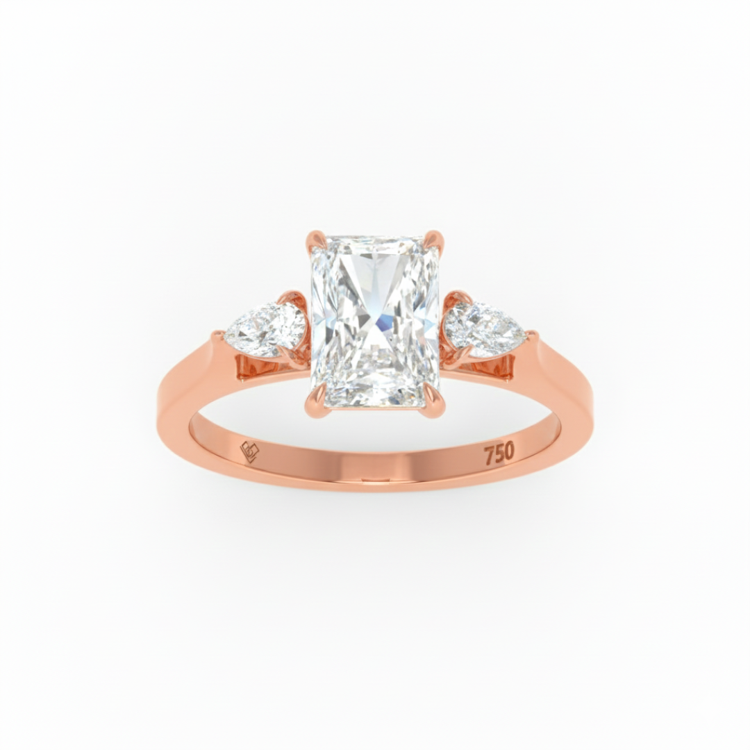 Sofia Radiant Cut Diamond Engagement Ring With A Pear Cut Side Diamonds