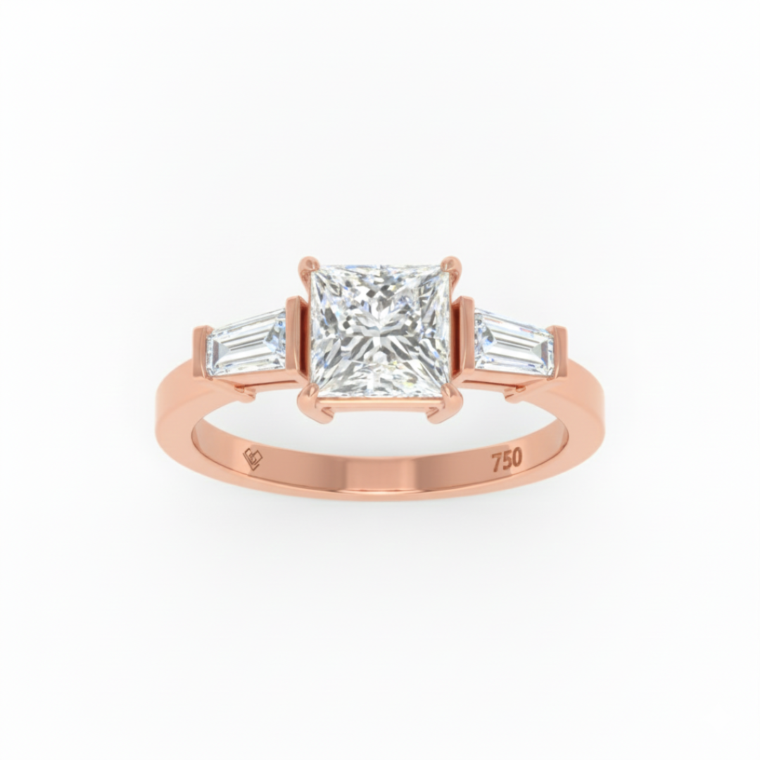 Mary Princess Cut Diamond Engagement Ring With Tapering Baguette Cut Side Diamonds