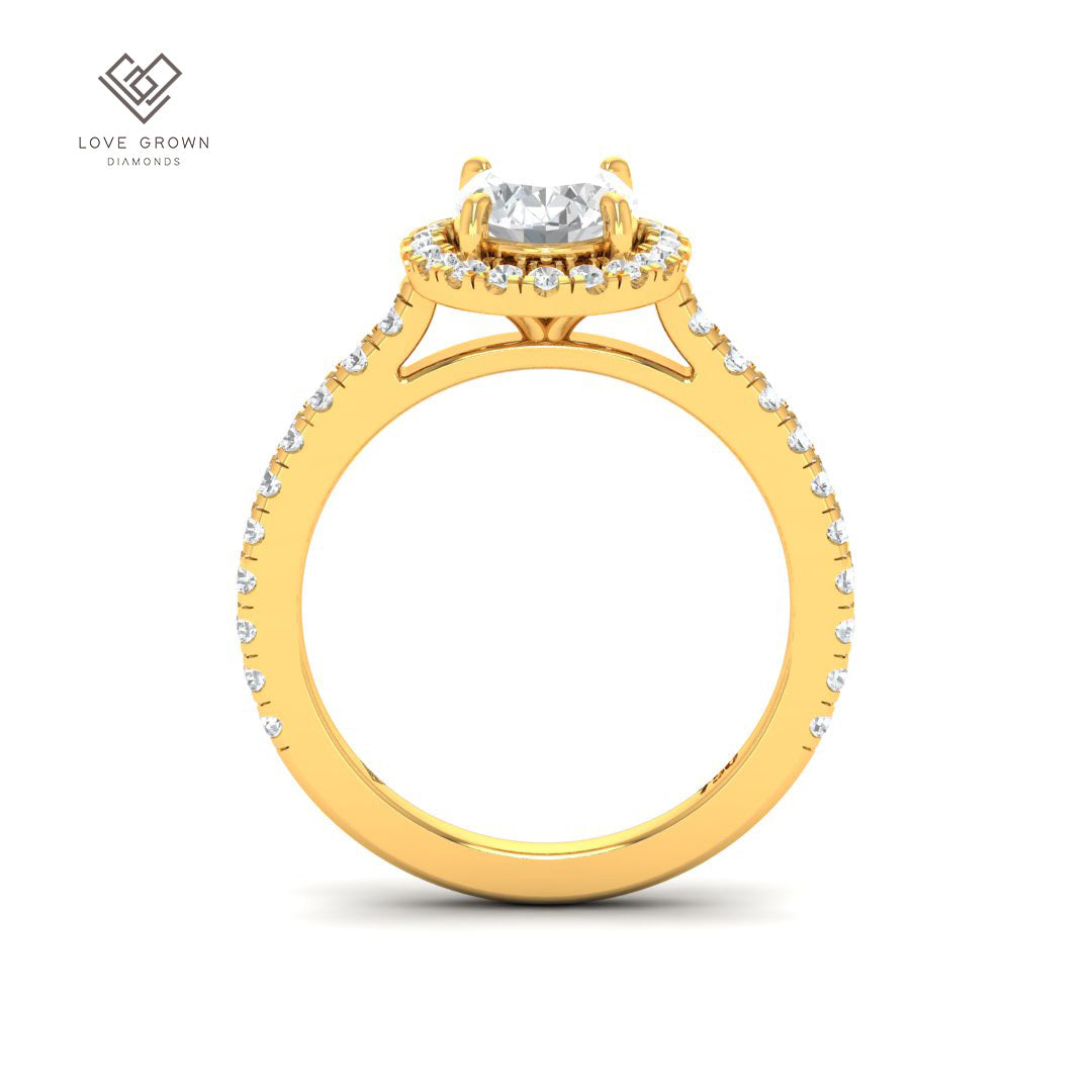 Bella Oval Cut Diamond Engagement Ring with Diamond Halo & Diamond Band
