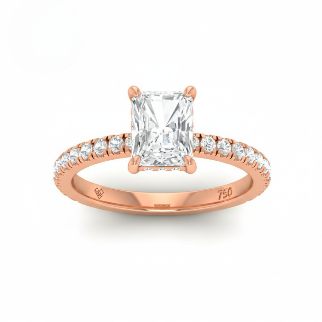 Chloé Radiant Cut Diamond Engagement Ring with Diamond Hidden Halo and Diamond Band