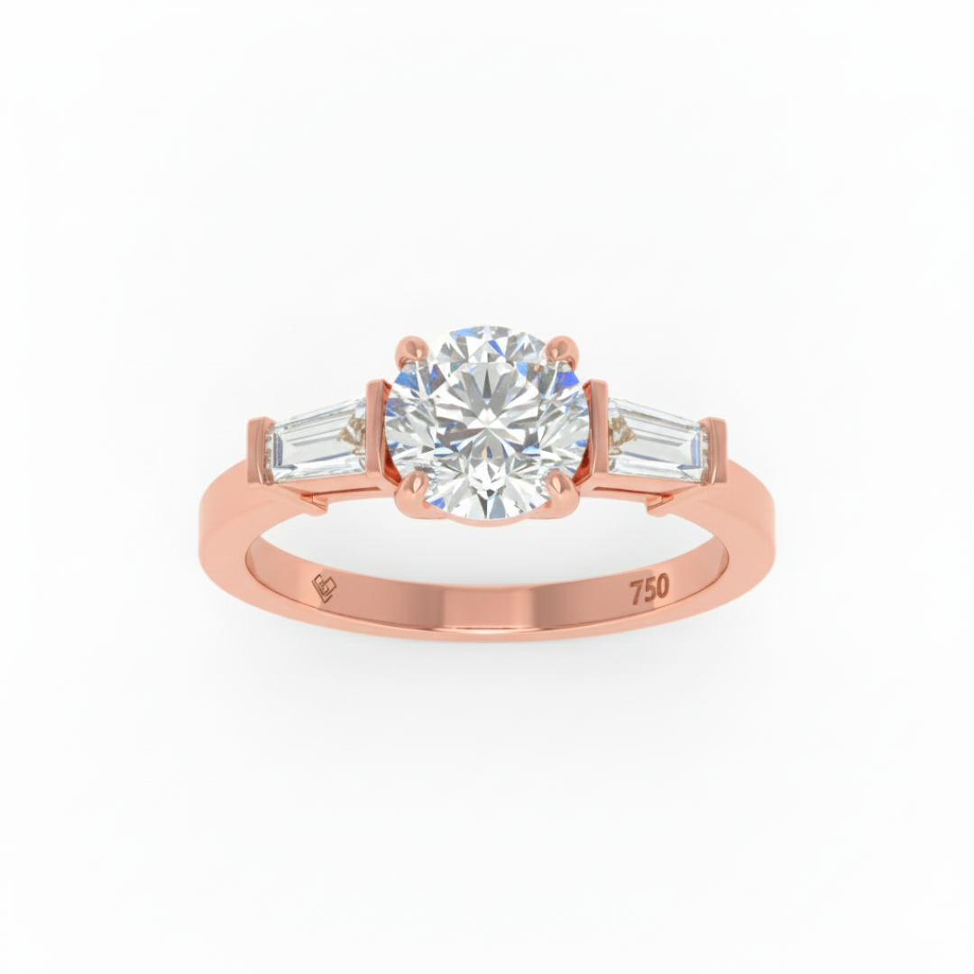 Mary Round Brilliant Cut Diamond Engagement Ring With Tapering Baguette Cut Side Diamond