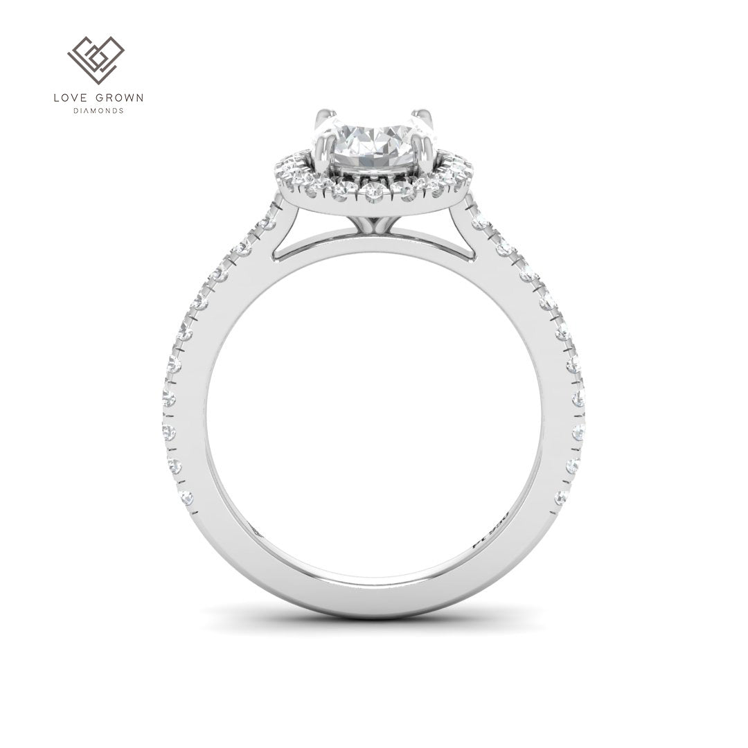 Bella Oval Cut Diamond Engagement Ring with Diamond Halo & Diamond Band