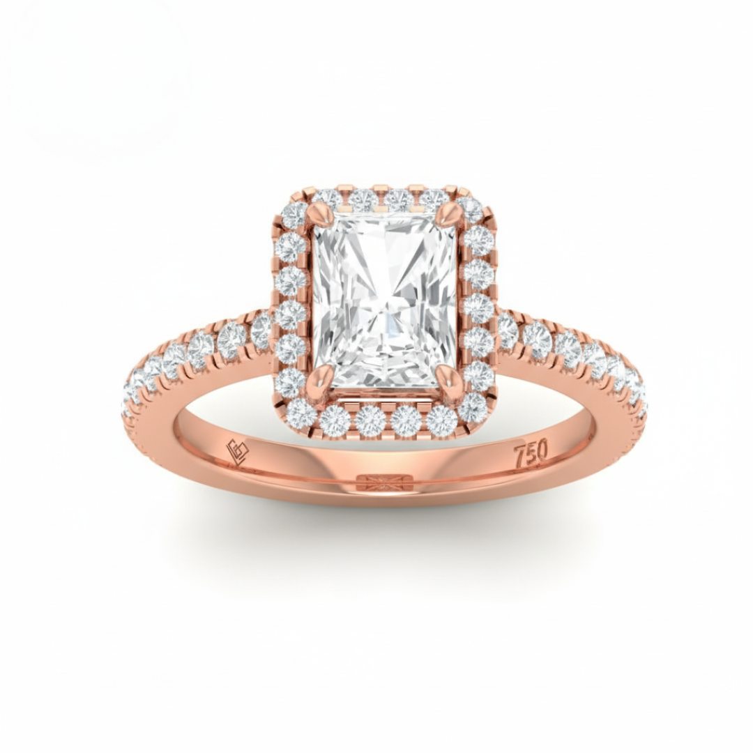 Bella Radiant Cut Diamond Engagement Ring with Diamond Halo & Diamond Band