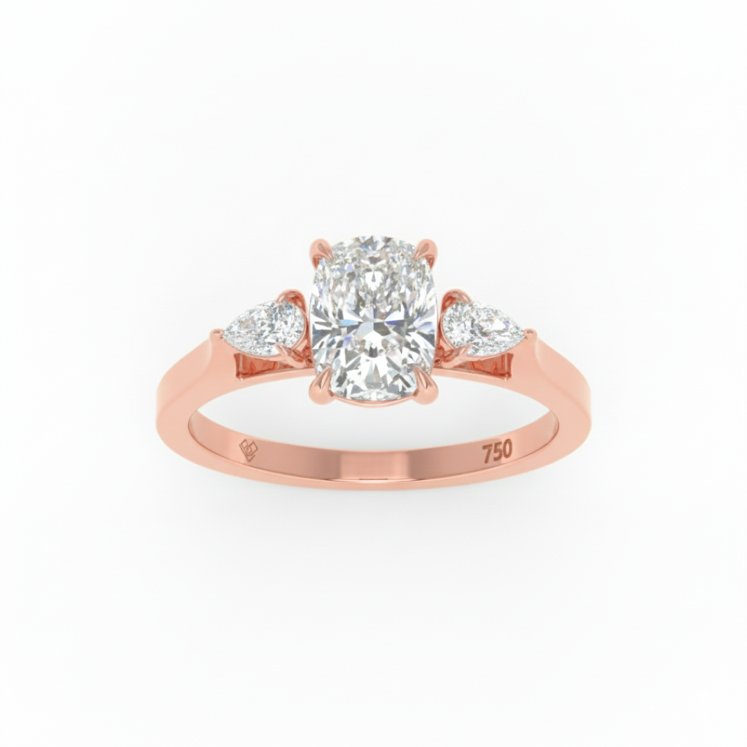 Sofia Cushion Cut Diamond Engagement Ring With A Pear Cut Side Diamonds