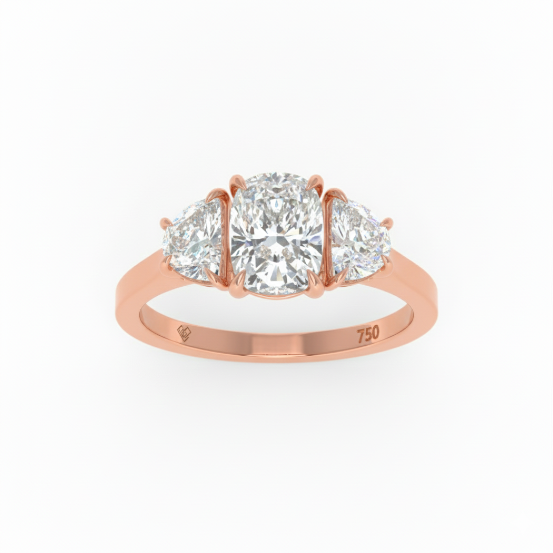 Kamala Cushion Cut Diamond Engagement Ring with Half Moon Cut Side Diamonds