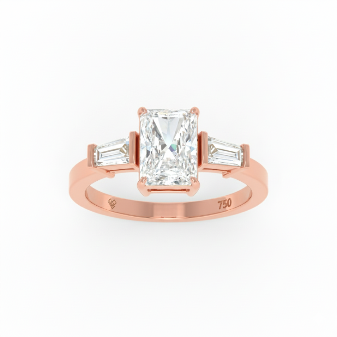 Mary Radiant Cut Diamond Engagement Ring With Tapering Baguettes Cut Side Diamonds