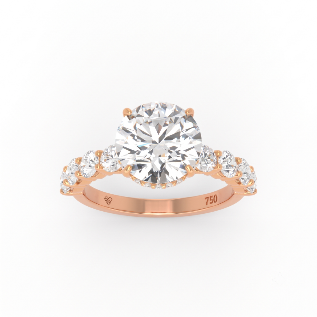 Vivien Round Brilliant Cut Engagement Ring with Round Brilliant Diamond Band and Wrap Around Hidden Halo