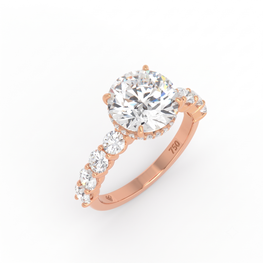Vivien Round Brilliant Cut Engagement Ring with Round Brilliant Diamond Band and Wrap Around Hidden Halo