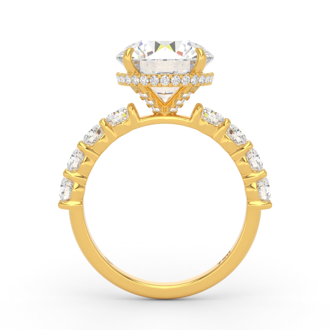 Vivien Round Brilliant Cut Engagement Ring with Round Brilliant Diamond Band and Wrap Around Hidden Halo