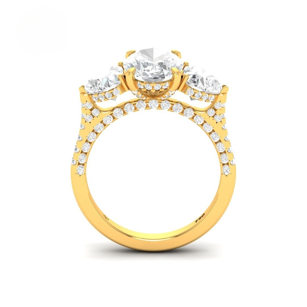 Victoria Oval Cut Diamond Engagement Ring with Heart Cut Side Diamonds and 3D Diamond Band