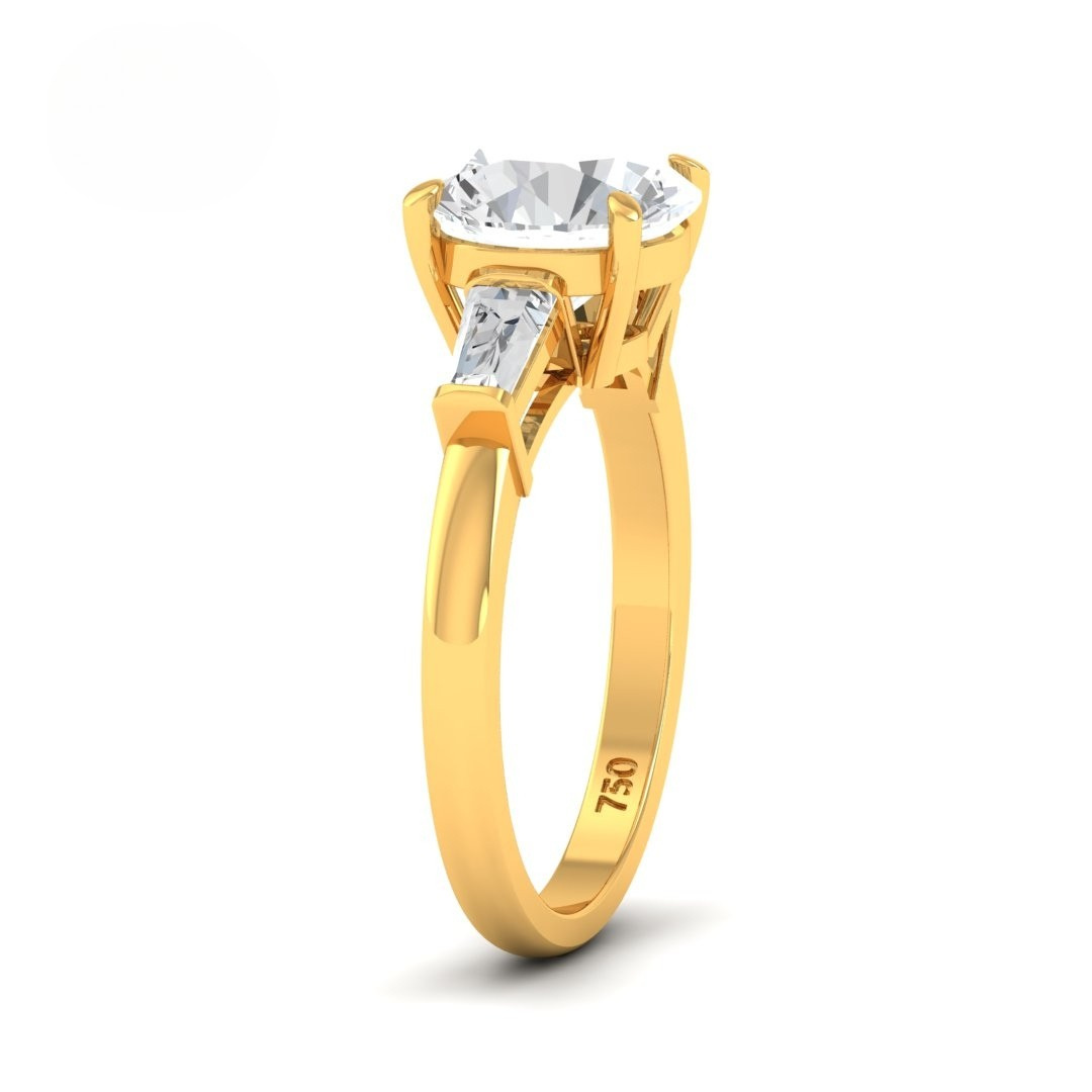 Mary Round Brilliant Cut Diamond Engagement Ring With Tapering Baguette Cut Side Diamond