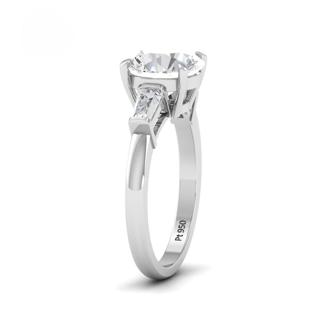 Mary Round Brilliant Cut Diamond Engagement Ring With Tapering Baguette Cut Side Diamond