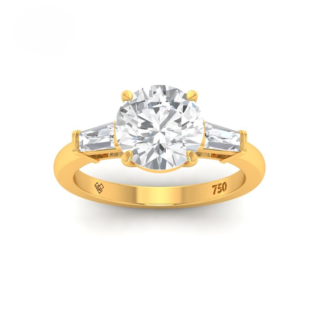 Mary Round Brilliant Cut Diamond Engagement Ring With Tapering Baguette Cut Side Diamond